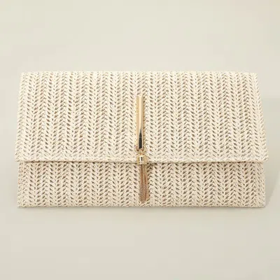 Fashnzfab Raffia Woven Envelope Flat Clutch Crossbody Bag In Sand