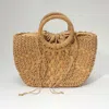 Fashnzfab Raffia Woven Round Handle Tote Bag In Green