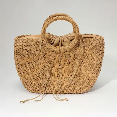 Fashnzfab Raffia Woven Round Handle Tote Bag In Green