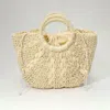 Fashnzfab Raffia Woven Round Handle Tote Bag In Sand