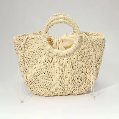 Fashnzfab Raffia Woven Round Handle Tote Bag In Sand