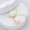 Fashnzfab Raffia Wrapped Ball Pointed Metal Hoop Earrings - Ivory In Gold