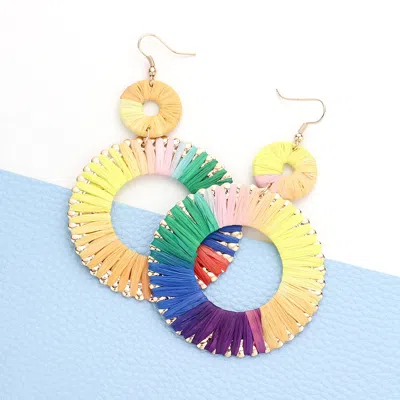 Fashnzfab Raffia Wrapped Double Open Circle Link Dangle Earrings In Multi