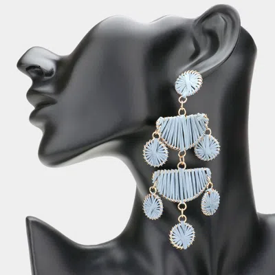 Fashnzfab Raffia Wrapped Geometric Metal Link Dangle Earrings In Blue