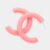 Fashnzfab Raffia Wrapped Hoop Earrings - Coral In Pink