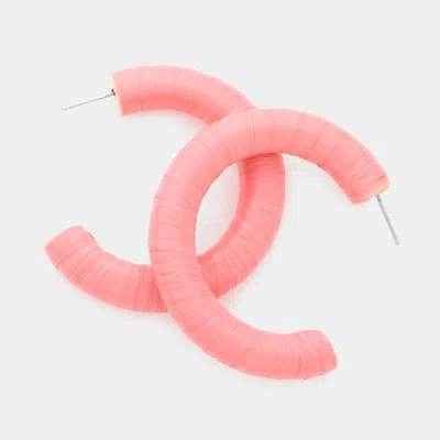 Fashnzfab Raffia Wrapped Hoop Earrings - Coral In Pink