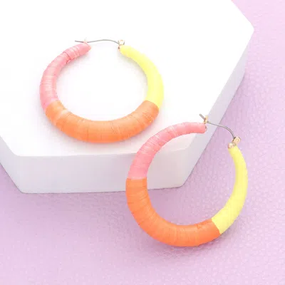 Fashnzfab Raffia Wrapped Hoop Pin Catch Earrings In Multi