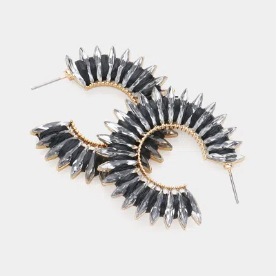 Fashnzfab Raffia Wrapped Marquise Stone Cluster Hoop Earrings - Black, Gold