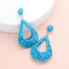 Fashnzfab Raffia Wrapped Open Teardrop Dangle Earrings In Blue