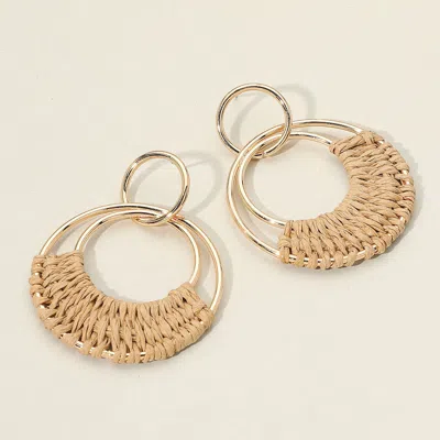 Fashnzfab Raffia Wrapped Ring Dangle Earrings - Brown, Light In Gold