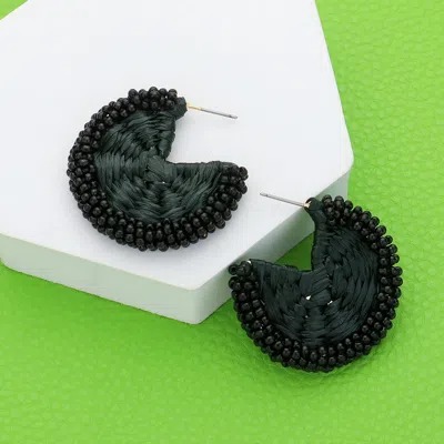 Fashnzfab Raffia Wrapped Seed Beaded Round Earrings In Green