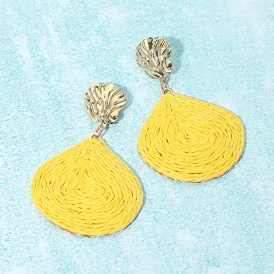 Fashnzfab Raffia Wrapped Shell Drop Statement Earrings In Yellow