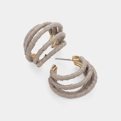 Fashnzfab Raffia Wrapped Split Hoop Earrings - Gray
