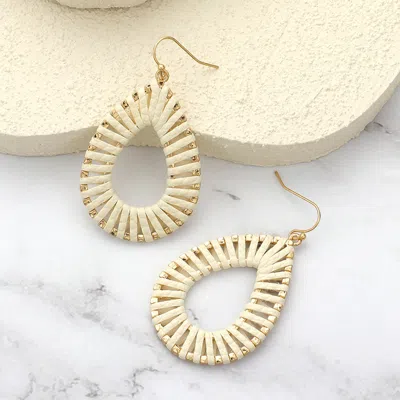 Fashnzfab Raffia Wrapped Teardrop Dangle Earrings - Ivory In Brown