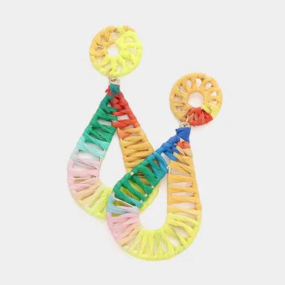 Fashnzfab Raffia Wrapped Teardrop Dangle Earrings - Multi
