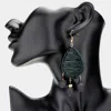 Fashnzfab Raffia Wrapped Teardrop Triple Ball Link Dangle Earrings - Black In Black