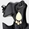 Fashnzfab Raffia Wrapped Teardrop Triple Ball Link Dangle Earrings - Ivory In Gold