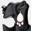 Fashnzfab Raffia Wrapped Teardrop Triple Ball Link Dangle Earrings - Pink In White