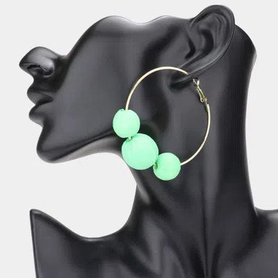 Fashnzfab Raffia Wrapped Triple Ball Hoop Earrings - Mint In Gray