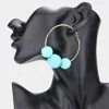 Fashnzfab Raffia Wrapped Triple Ball Hoop Earrings - Mint In Blue