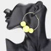 Fashnzfab Raffia Wrapped Triple Ball Hoop Earrings - Yellow In Yellow