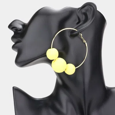 Fashnzfab Raffia Wrapped Triple Ball Hoop Earrings - Yellow