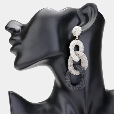 Fashnzfab Raffia Wrapped Triple Oval Link Dropdown Earrings - Black In Metallic