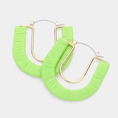 Fashnzfab Raffia Wrapped U Shape Pin Catch Earrings In Green