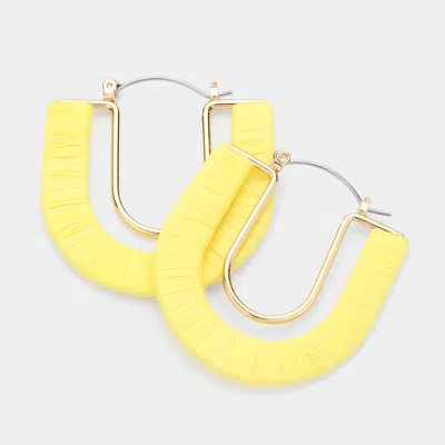 Fashnzfab Raffia Wrapped U Shape Pin Catch Earrings In Yellow