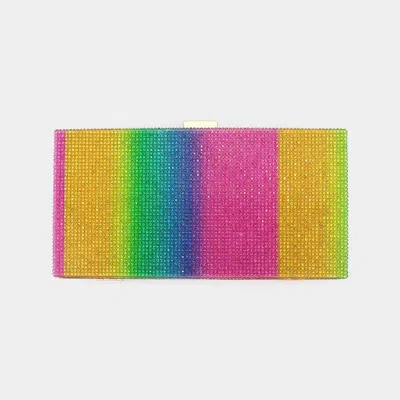 Fashnzfab Rainbow Bling Rectangle Evening Tote / Clutch / Crossbody Bag In Multi