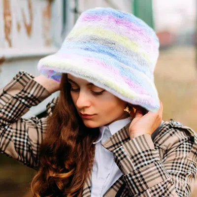 Fashnzfab Rainbow Faux Fur Bucket Hat In Multi