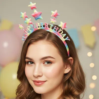 Fashnzfab Rainbow Happy Birthday Star Party Headband In Multi