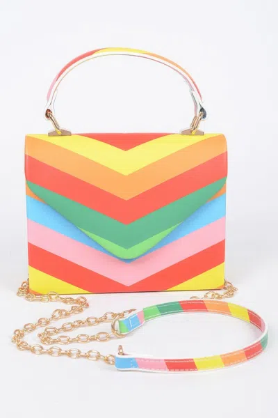 Fashnzfab Rainbow Print Top Handle Clutch In Multi