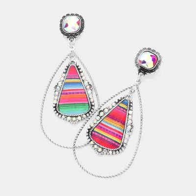 Fashnzfab Rainbow Teardrop Pointed Dangle Earrings - Ab In Blue