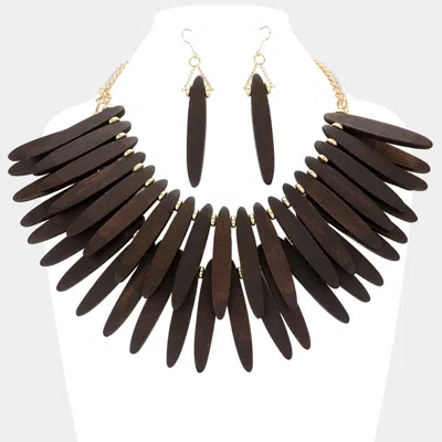 Fashnzfab Rainbow Wood Double Layered Statement Necklace In Black