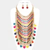 Fashnzfab Rainbow Wood Link Statement Bib Necklace In Multi