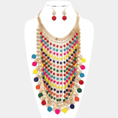Fashnzfab Rainbow Wood Link Statement Bib Necklace In Red