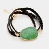 Fashnzfab Raw Druzy Slice & Twisted Faux Leather Wrap Bracelet Gold, Green In Multi