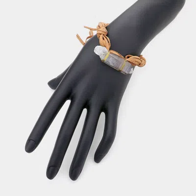 Fashnzfab Raw Quartz Accented Faux Suede Bracelet Gray