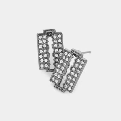 Fashnzfab Razor Blade Rhinestone Stud Earrings - Hematite In Silver