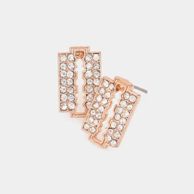 Fashnzfab Razor Blade Rhinestone Stud Earrings - Rose Gold In Silver