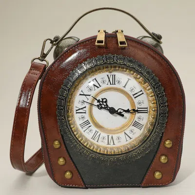 Fashnzfab Real Working Vintage Clock Handbag / Crossbody Bag In Brown