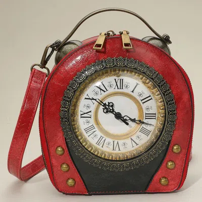 Fashnzfab Real Working Vintage Clock Handbag / Crossbody Bag In Red