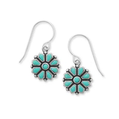 Fashnzfab Reconstituted Turquoise Flower French Wire Earrings In Orange