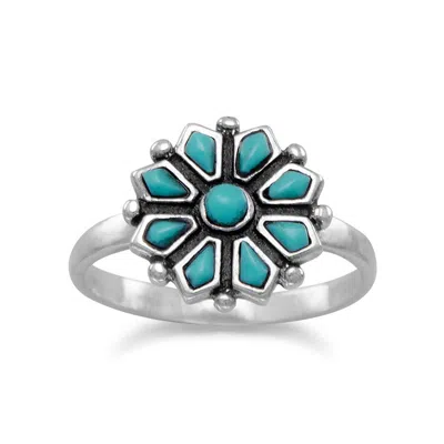 Fashnzfab Reconstituted Turquoise Flower Ring In Green