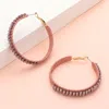 Fashnzfab Rectangle Bead Trimmed Raffia Wrapped Hoop Earrings In Multi