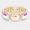 Fashnzfab Rectangle Crystal Rhinestone Pave Stretch Evening Bracelet Ab, Gold In Gold