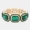 Fashnzfab Rectangle Crystal Rhinestone Pave Stretch Evening Bracelet Gold, Green In Multi