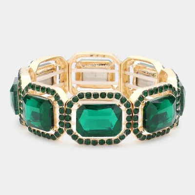 Fashnzfab Rectangle Crystal Rhinestone Pave Stretch Evening Bracelet Gold, Green In Multi