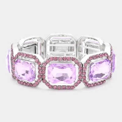 Fashnzfab Rectangle Crystal Rhinestone Pave Stretch Evening Bracelet Lavender, Rhodium In Multi